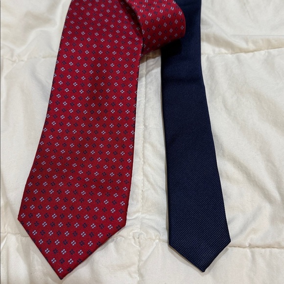 NWT Tommy Hilfiger Mens Necktie Tie Double Print Office Red Blue Silk - Picture 4 of 5